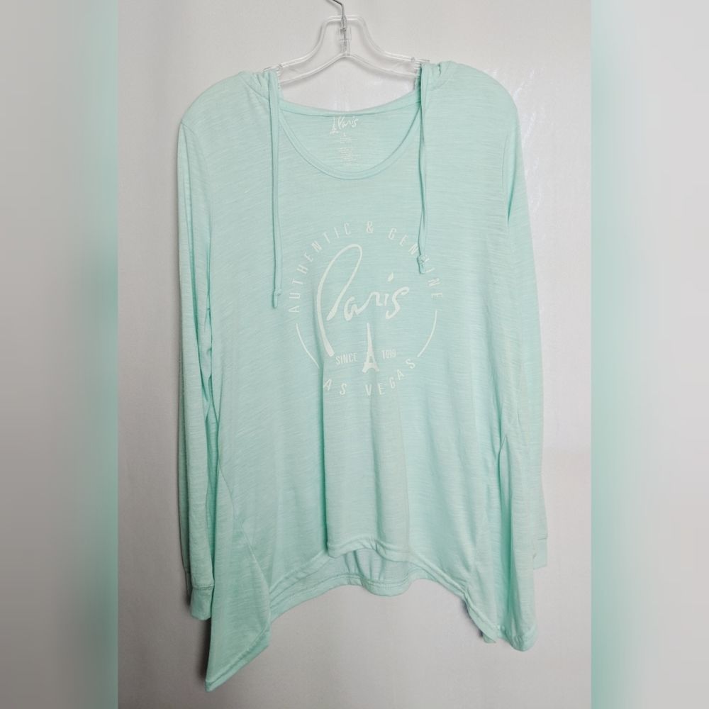 Las Vegas Paris Teal Soft Drapey Hoodie Sz L Thin